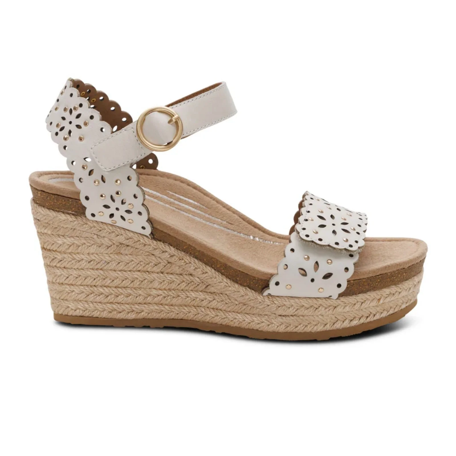 Aetrex Sydney Wedge Sandal (Women) - White Cutout