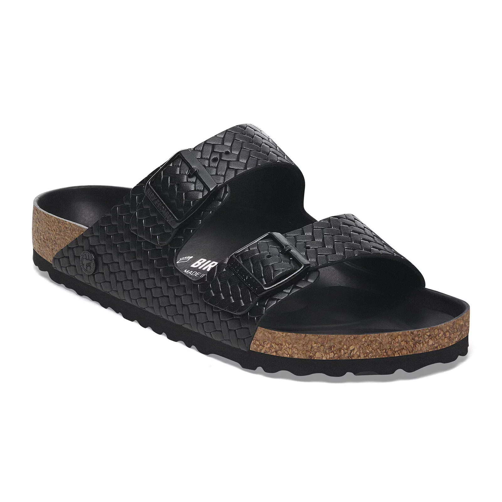 Birkenstock Arizona Slide Sandal (Women) - Woven Emboss Black Leather