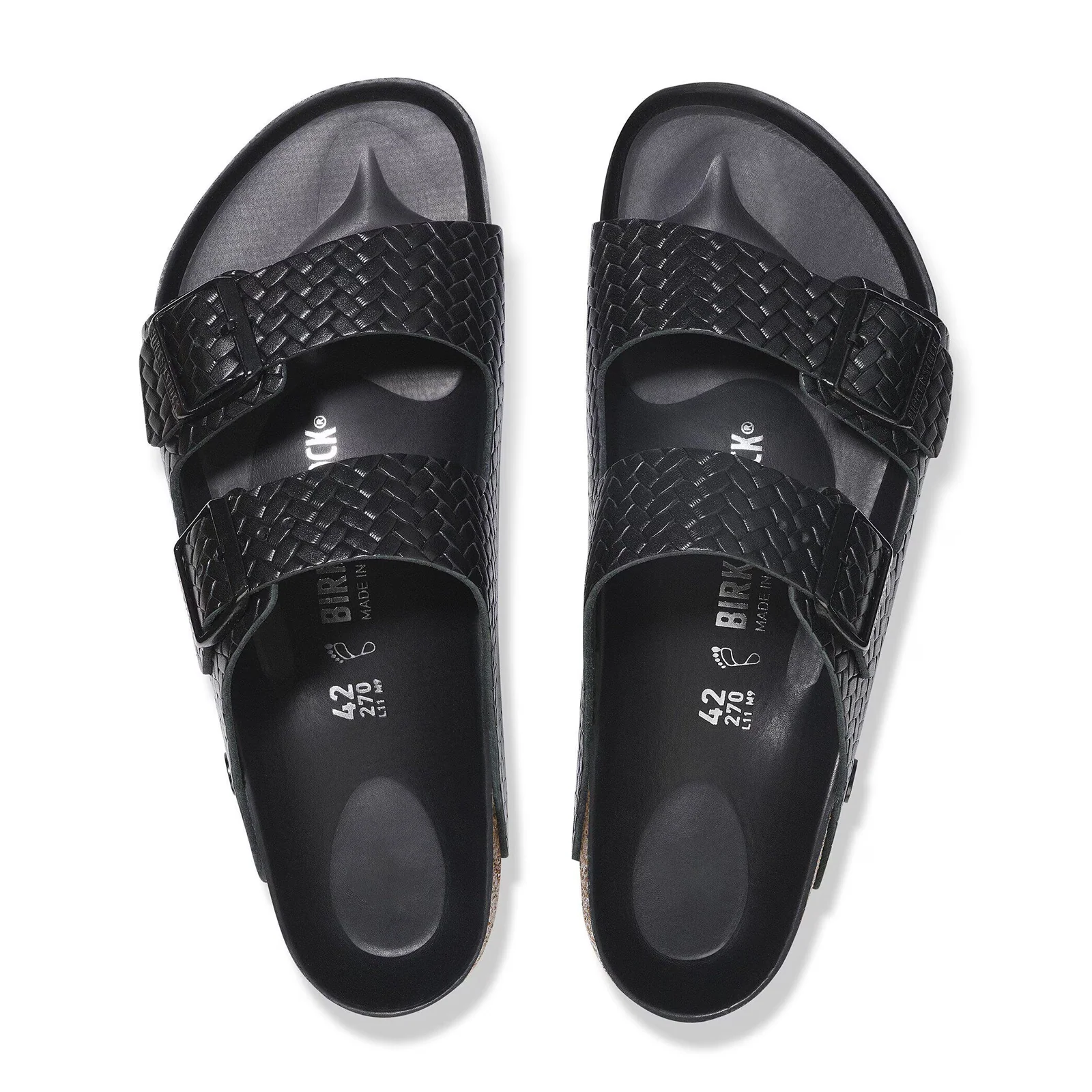Birkenstock Arizona Slide Sandal (Women) - Woven Emboss Black Leather - Image 2