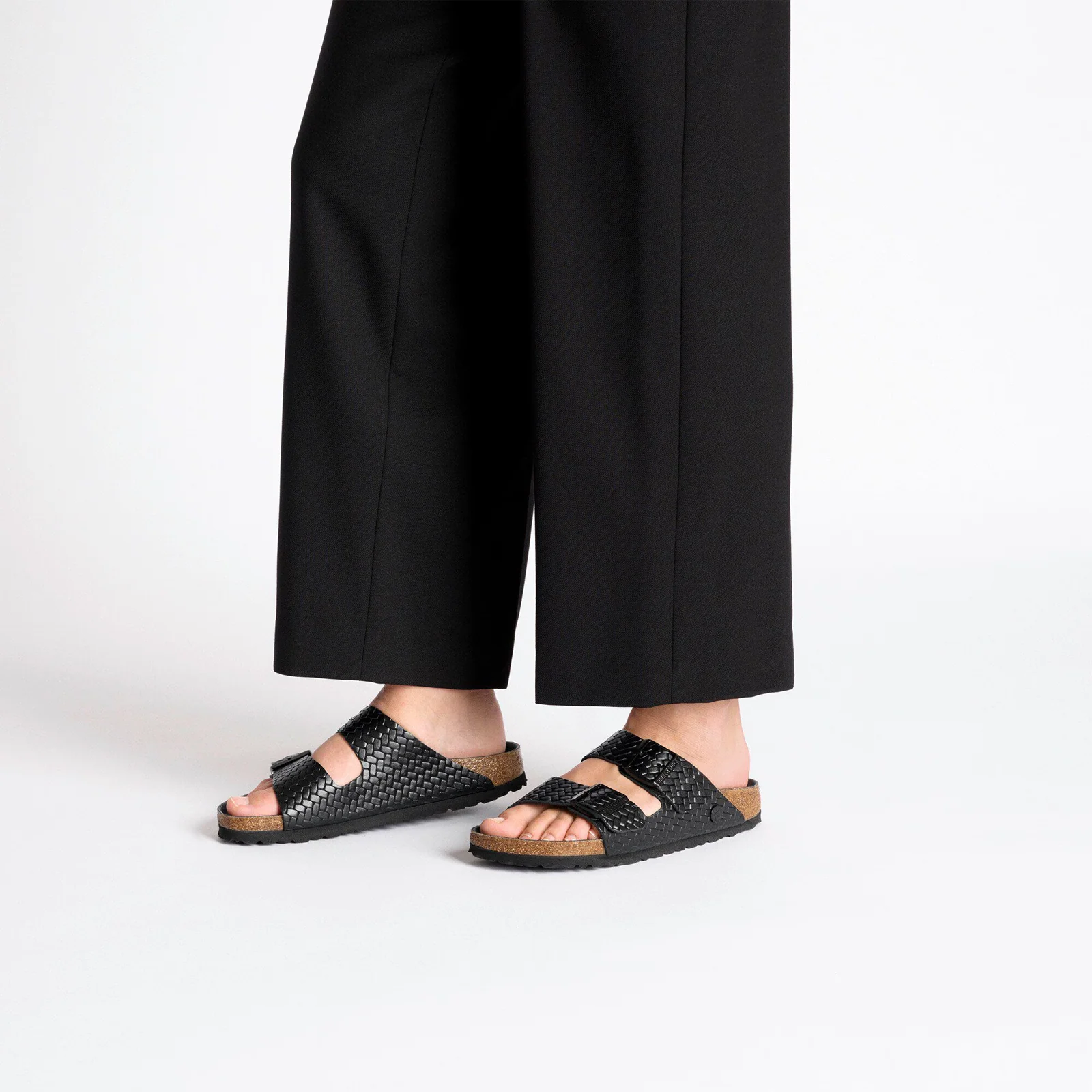 Birkenstock Arizona Slide Sandal (Women) - Woven Emboss Black Leather - Image 6