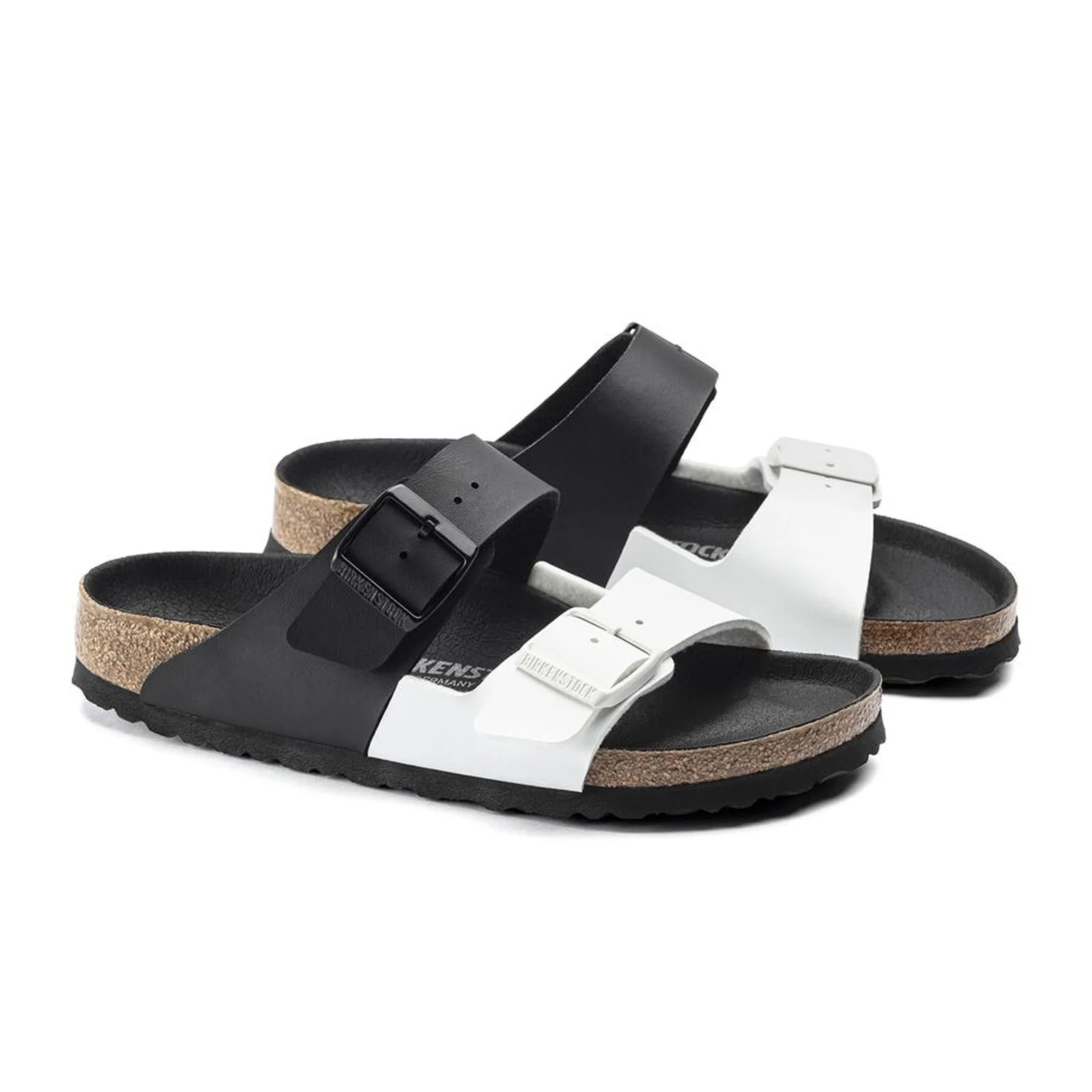 Birkenstock Arizona Split Slide Sandal (Women) - Black/White Birko-Flor - Image 4