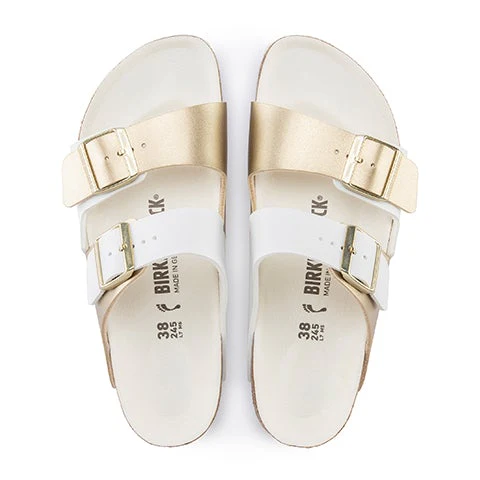 Birkenstock Arizona Split Slide Sandal (Women) - White/Gold Birko-Flor - Image 3