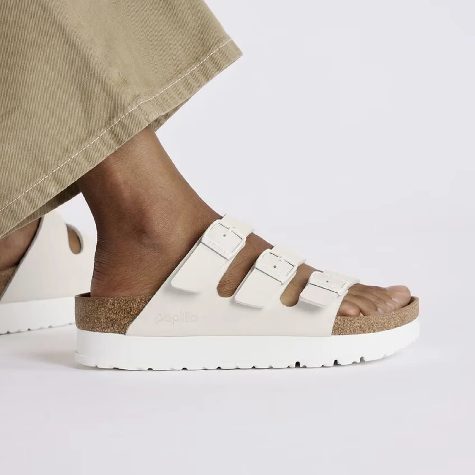 Birkenstock Florida III Vegan Platform Slide Sandal (Women) - Eggshell Birko-Flor - Image 7