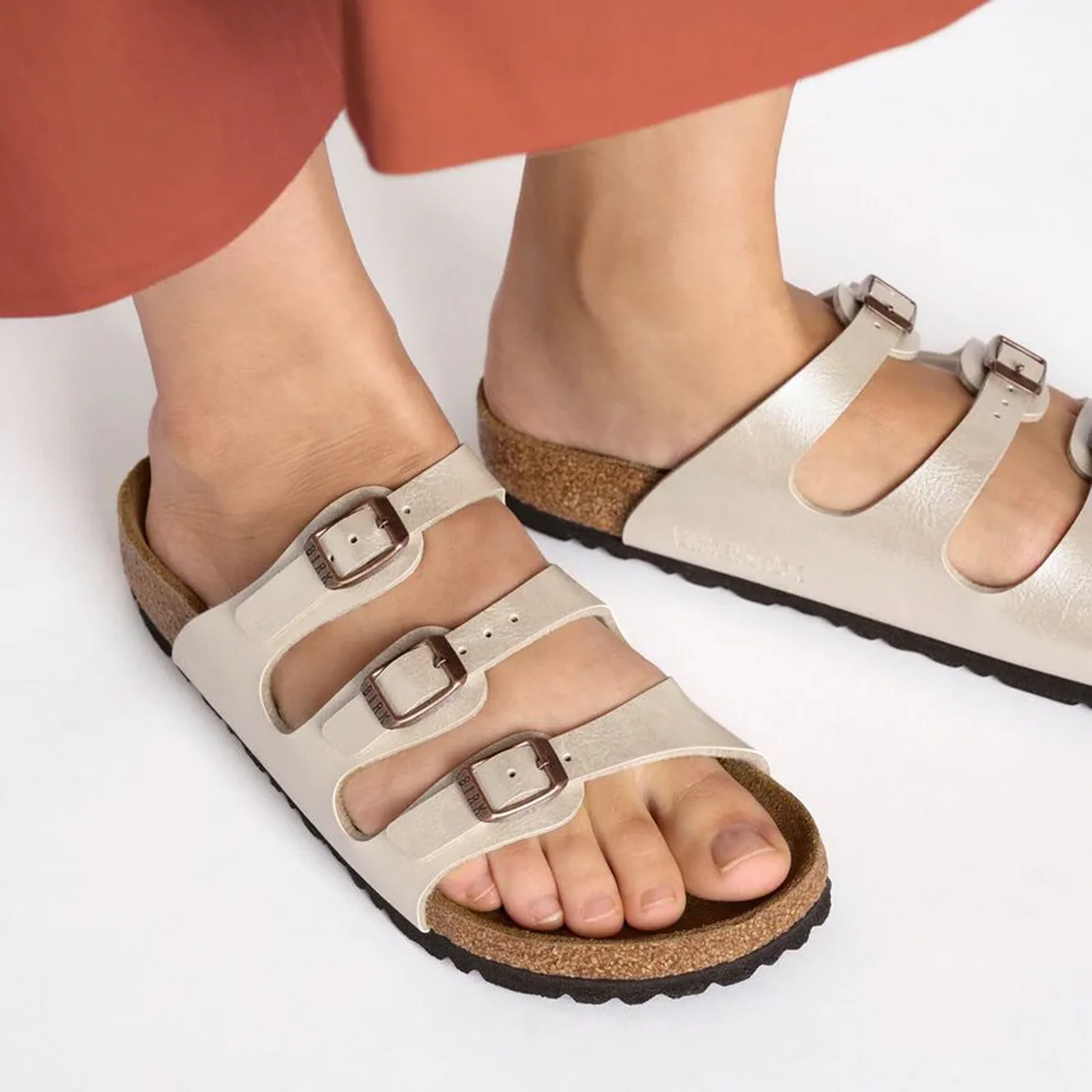 Birkenstock Florida Slide Sandal (Women) - Graceful Pearl White Birko-Flor - Image 7