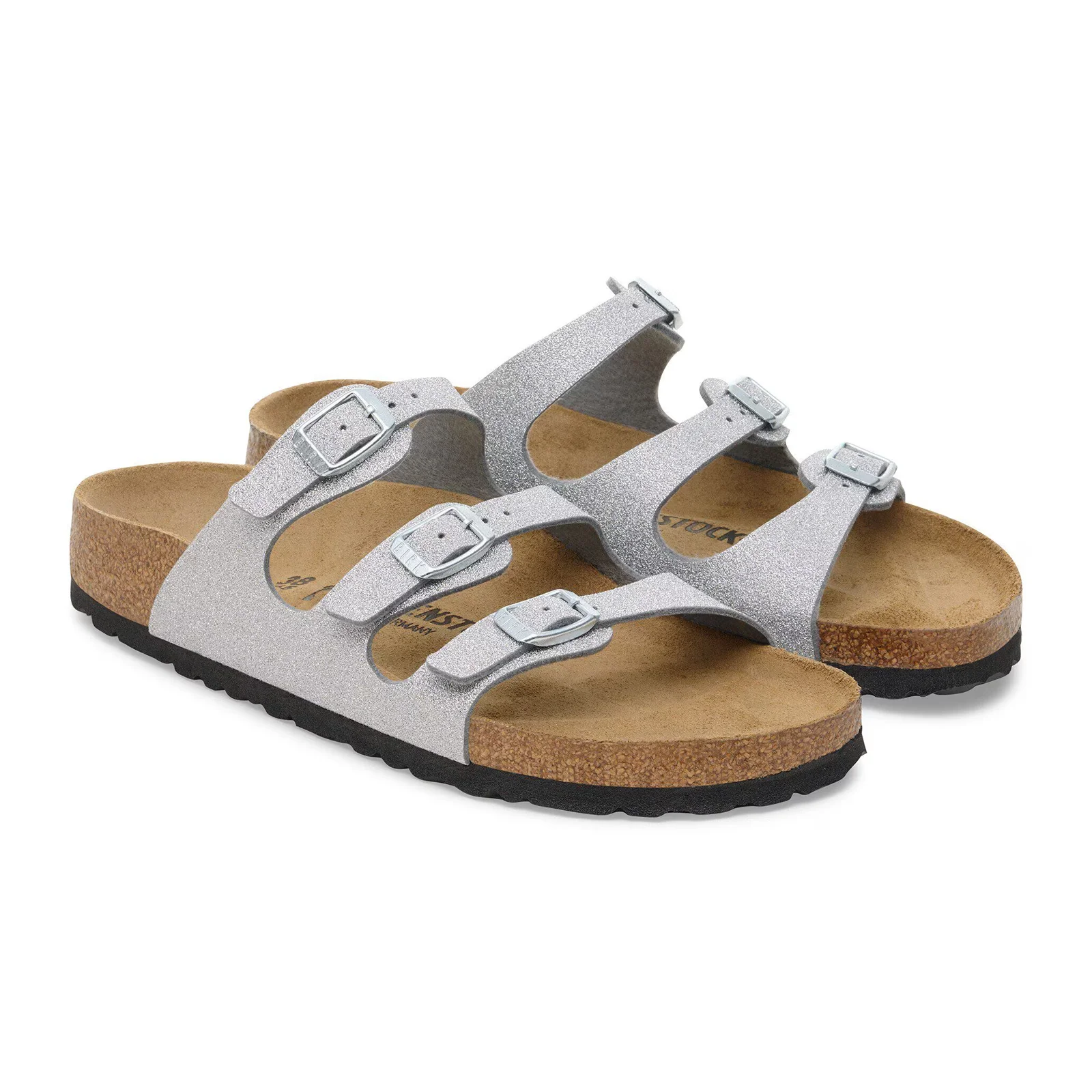 Birkenstock Florida Slide Sandal (Women) - Shiny Glitter Silver Birko-Flor - Image 4