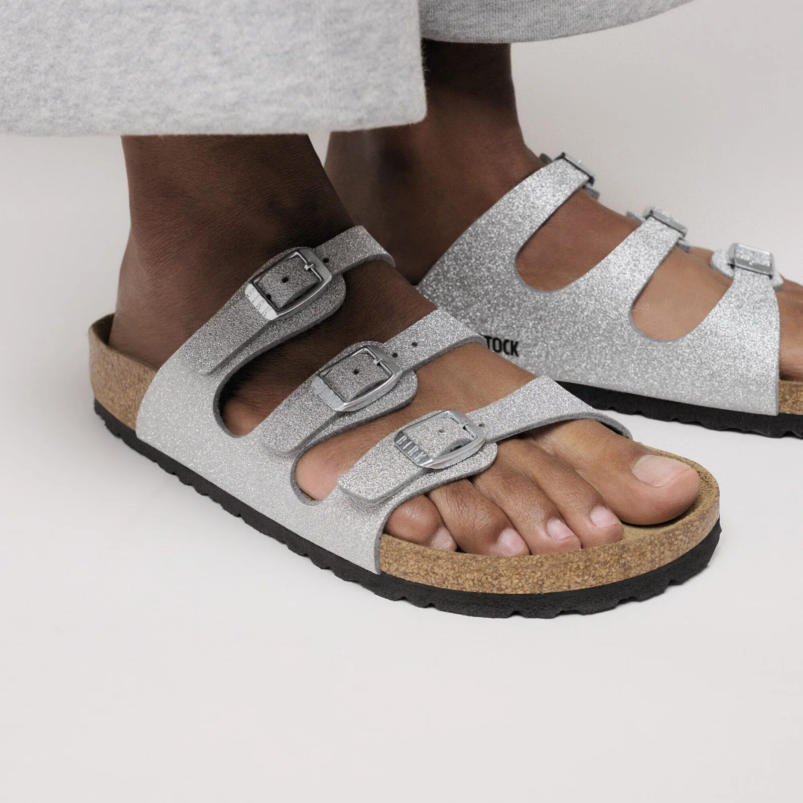 Birkenstock Florida Slide Sandal (Women) - Shiny Glitter Silver Birko-Flor - Image 7