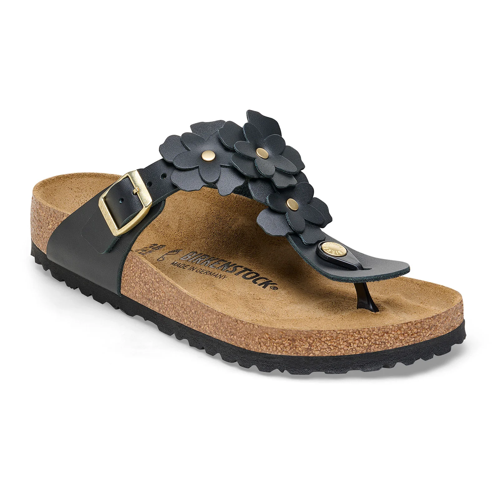 Birkenstock Gizeh Flowers Sandal (Women) - Black Leather