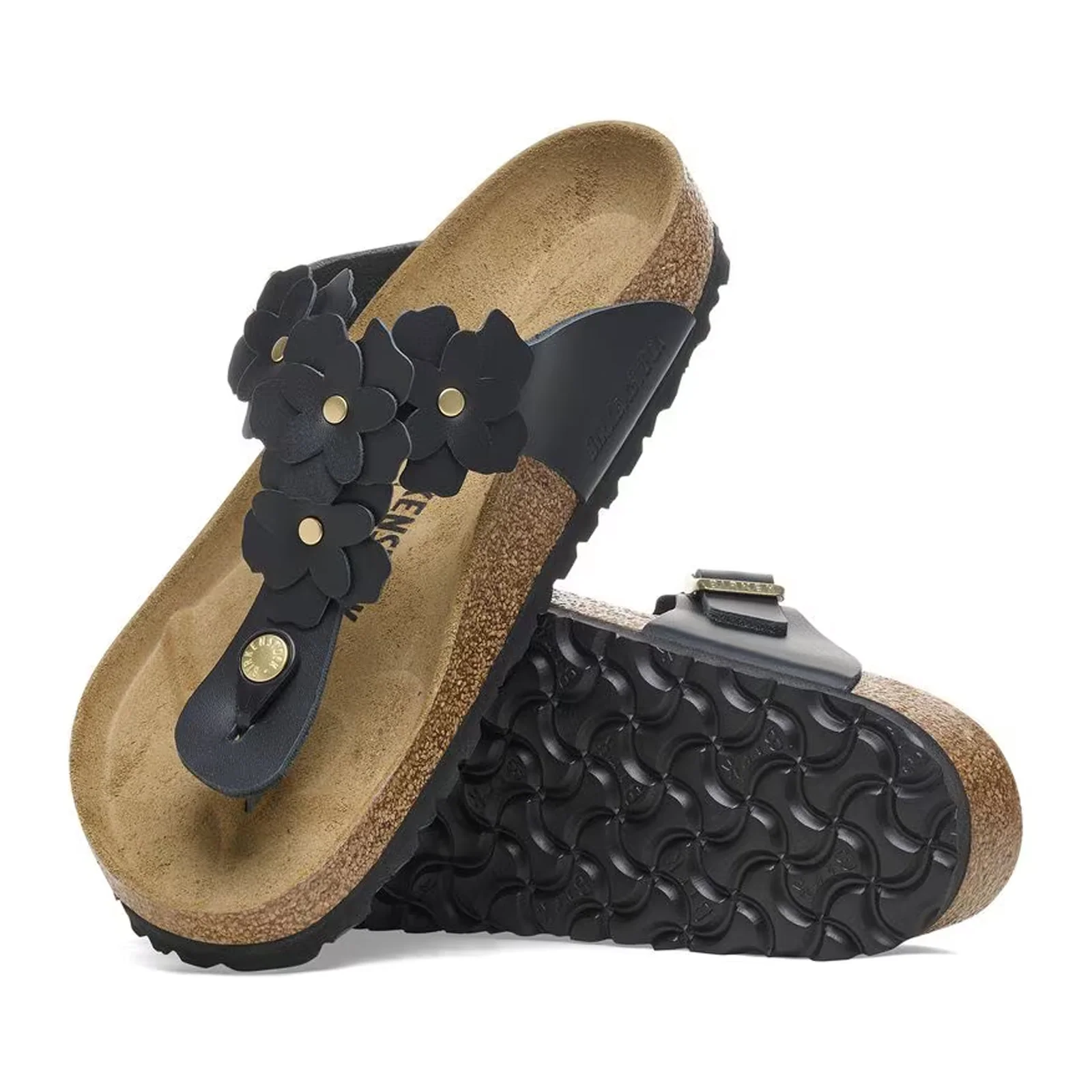 Birkenstock Gizeh Flowers Sandal (Women) - Black Leather - Image 3