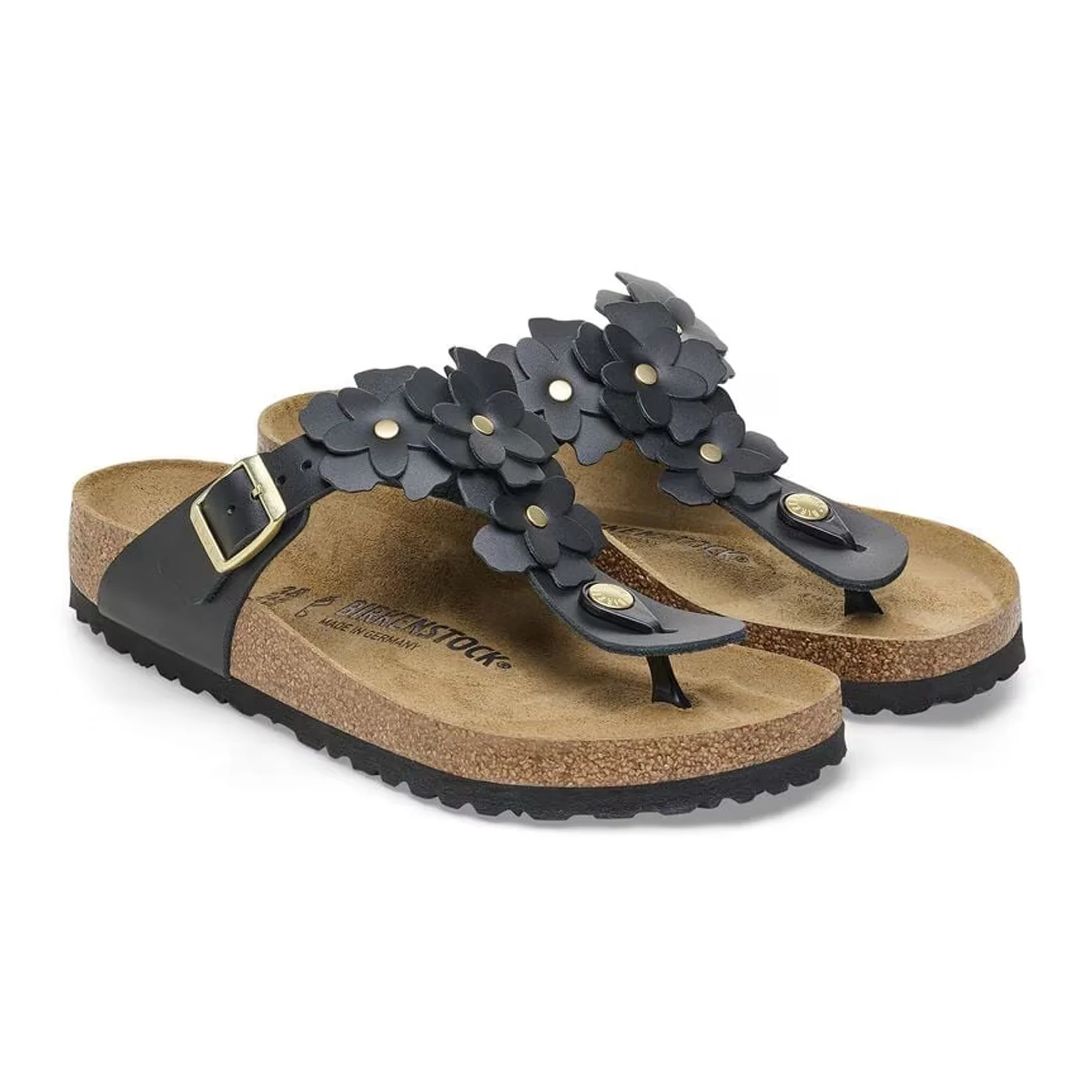 Birkenstock Gizeh Flowers Sandal (Women) - Black Leather - Image 4