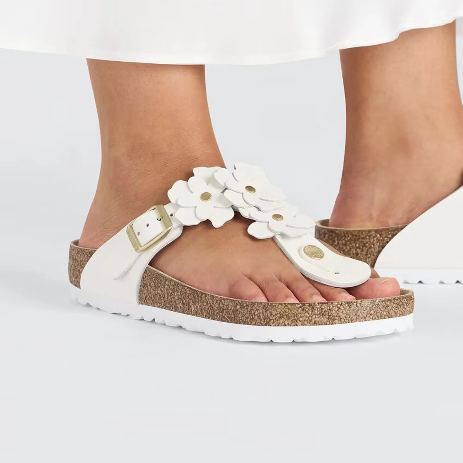 Birkenstock Gizeh Flowers Sandal (Women) - White Leather - Image 7