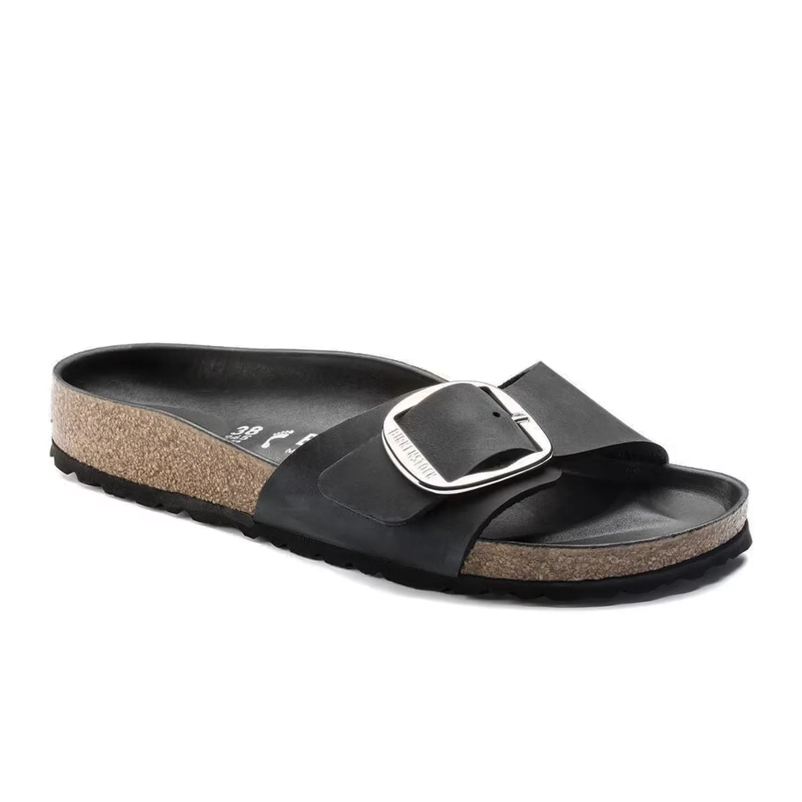 Birkenstock Madrid Big Buckle Narrow Slide Sandal (Women) - Black Leather