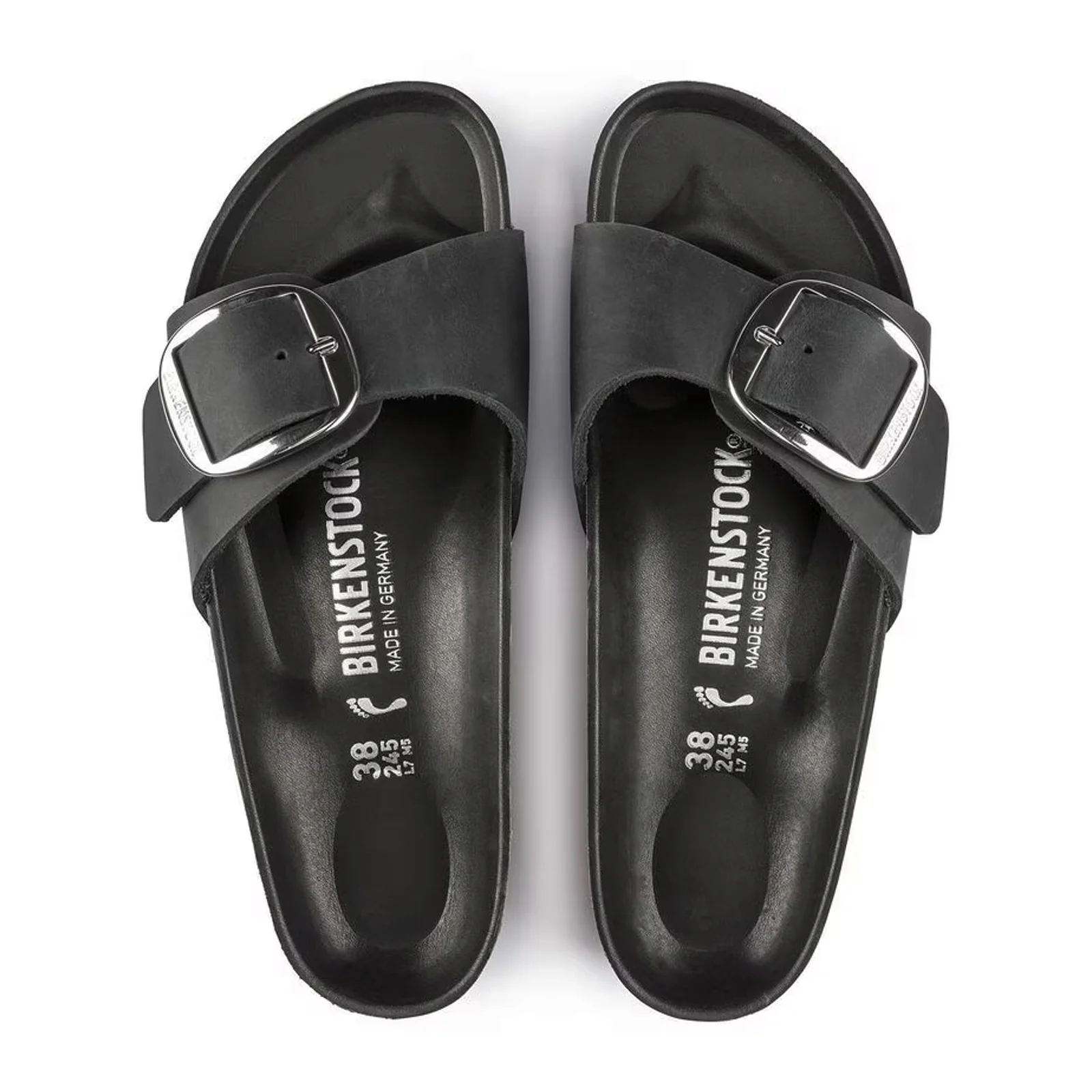 Birkenstock Madrid Big Buckle Narrow Slide Sandal (Women) - Black Leather - Image 2