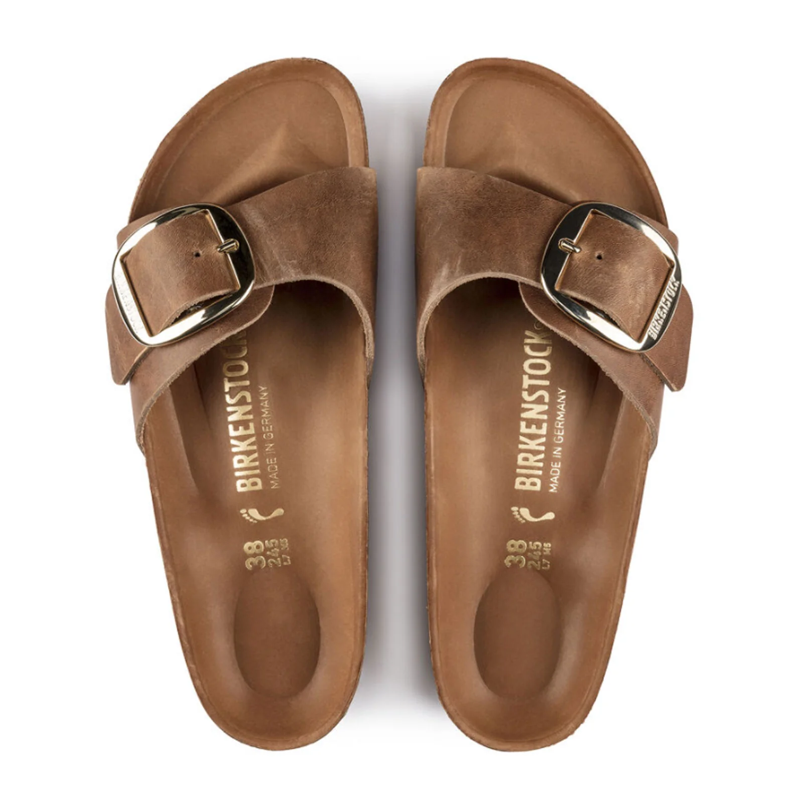 Birkenstock Madrid Big Buckle Narrow Slide Sandal (Women) - Cognac Leather - Image 2