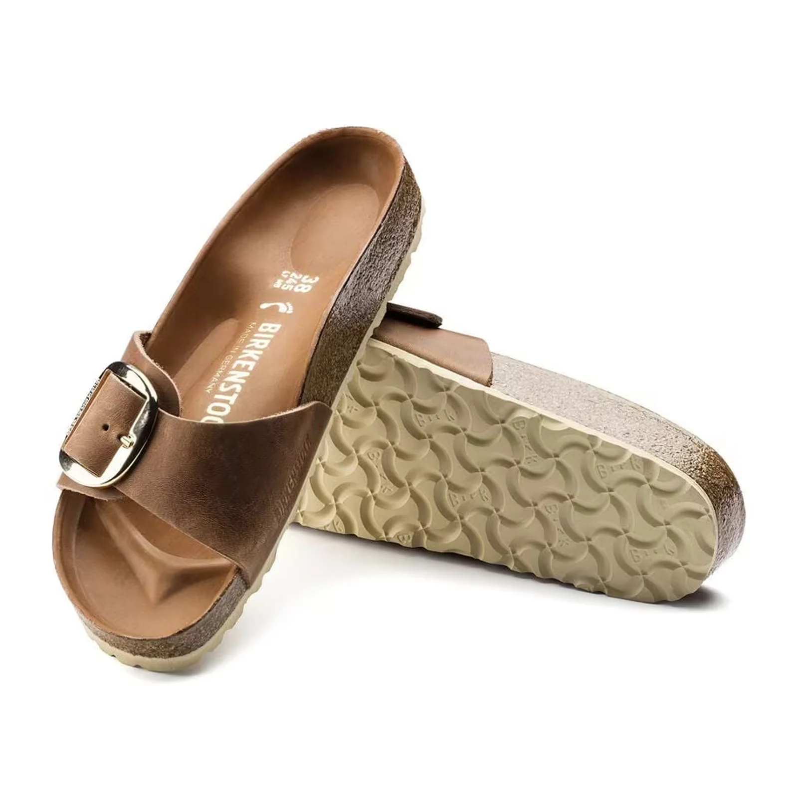 Birkenstock Madrid Big Buckle Narrow Slide Sandal (Women) - Cognac Leather - Image 3