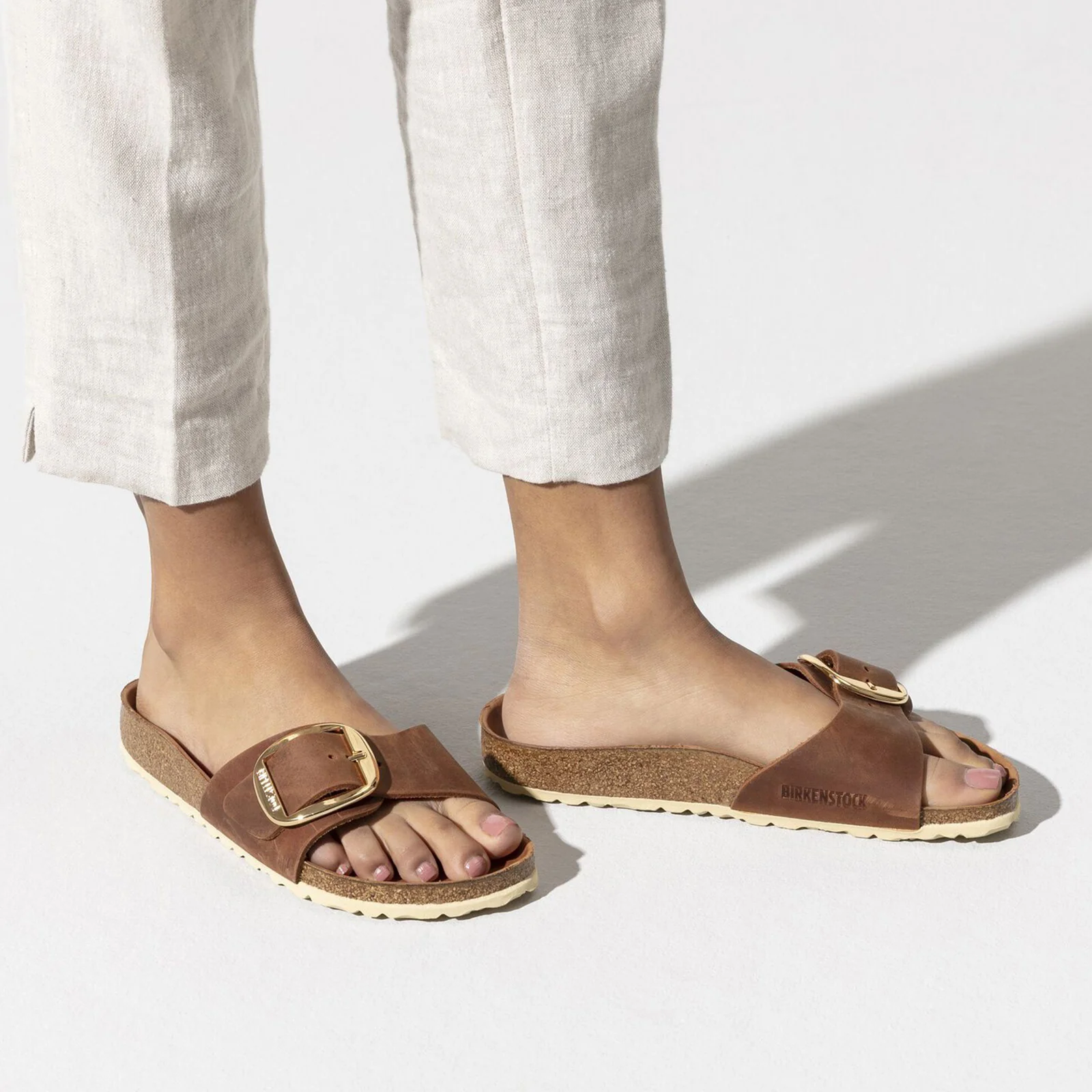 Birkenstock Madrid Big Buckle Narrow Slide Sandal (Women) - Cognac Leather - Image 6