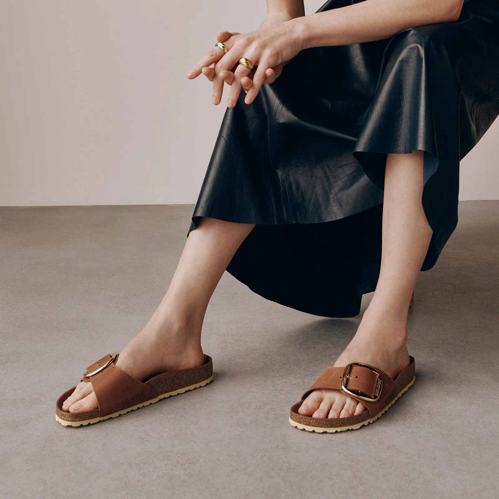 Birkenstock Madrid Big Buckle Narrow Slide Sandal (Women) - Cognac Leather - Image 7