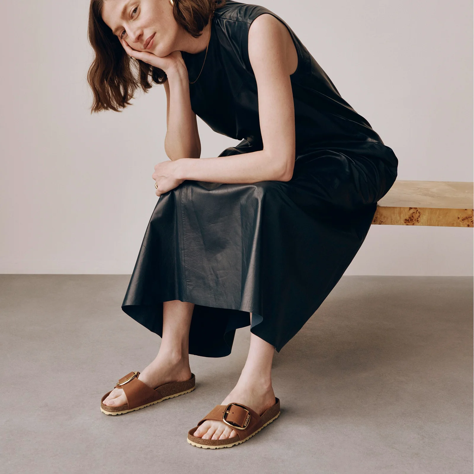Birkenstock Madrid Big Buckle Narrow Slide Sandal (Women) - Cognac Leather - Image 8