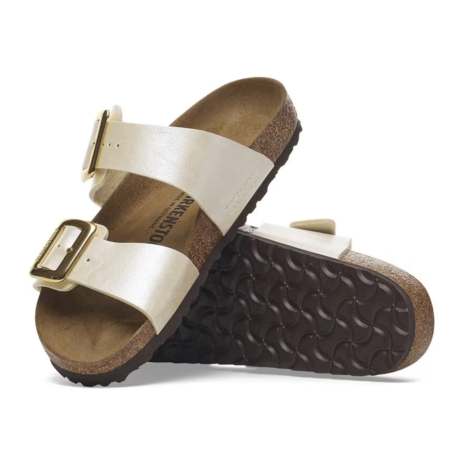 Birkenstock Sydney Luxe Buckle Narrow Slide Sandal (Women) - Graceful Pearl White Birko-Flor - Image 3