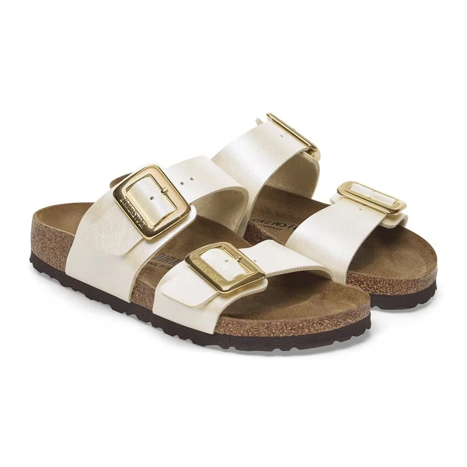 Birkenstock Sydney Luxe Buckle Narrow Slide Sandal (Women) - Graceful Pearl White Birko-Flor - Image 4