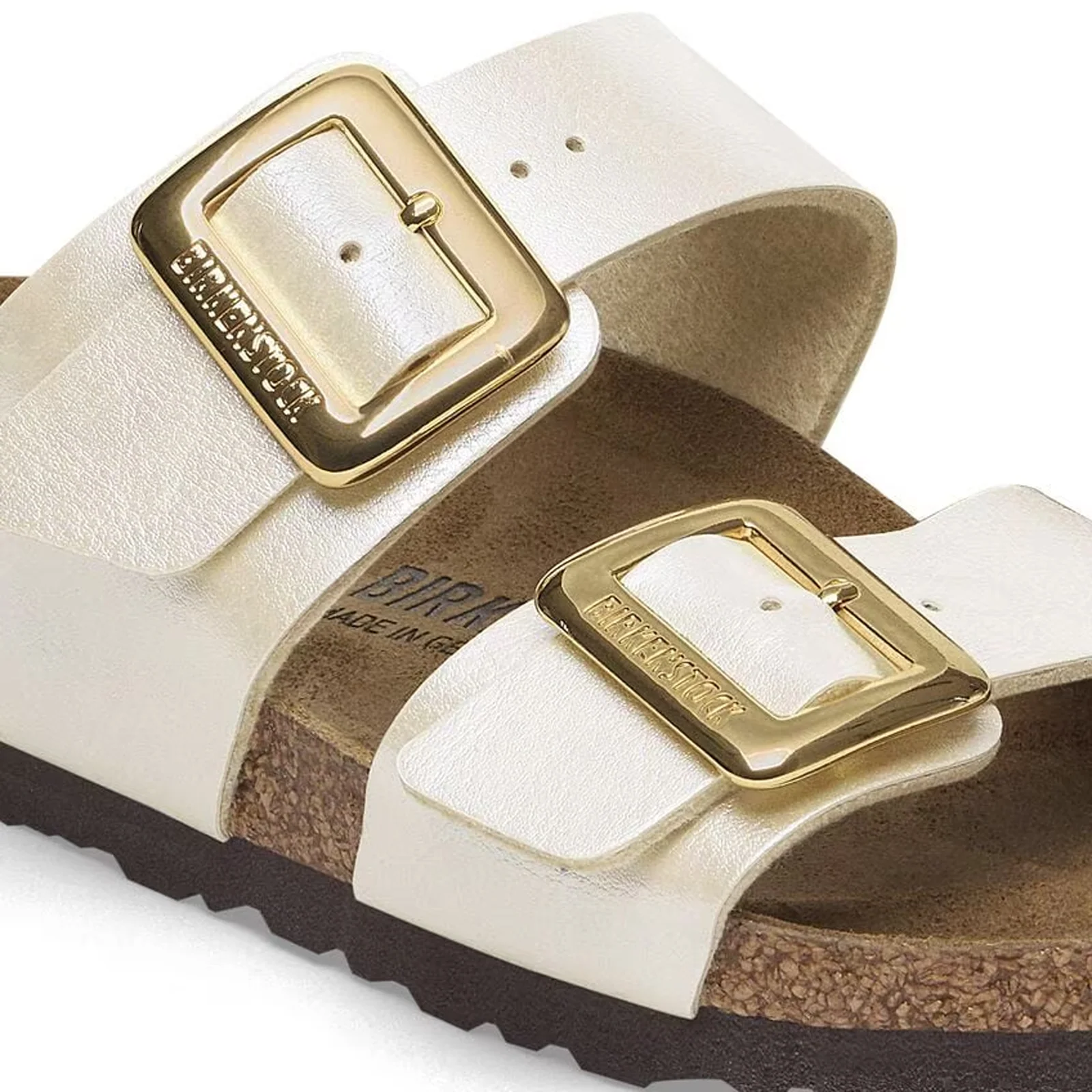 Birkenstock Sydney Luxe Buckle Narrow Slide Sandal (Women) - Graceful Pearl White Birko-Flor - Image 5