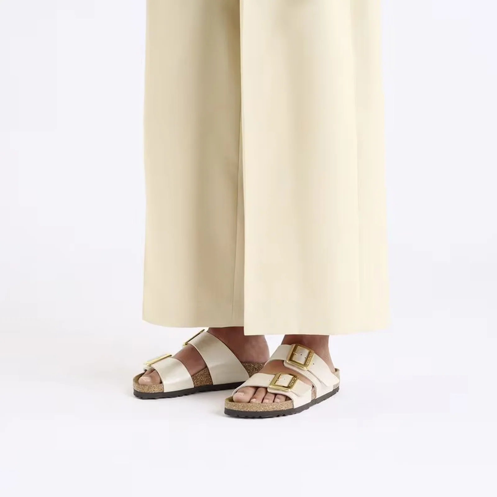 Birkenstock Sydney Luxe Buckle Narrow Slide Sandal (Women) - Graceful Pearl White Birko-Flor - Image 6