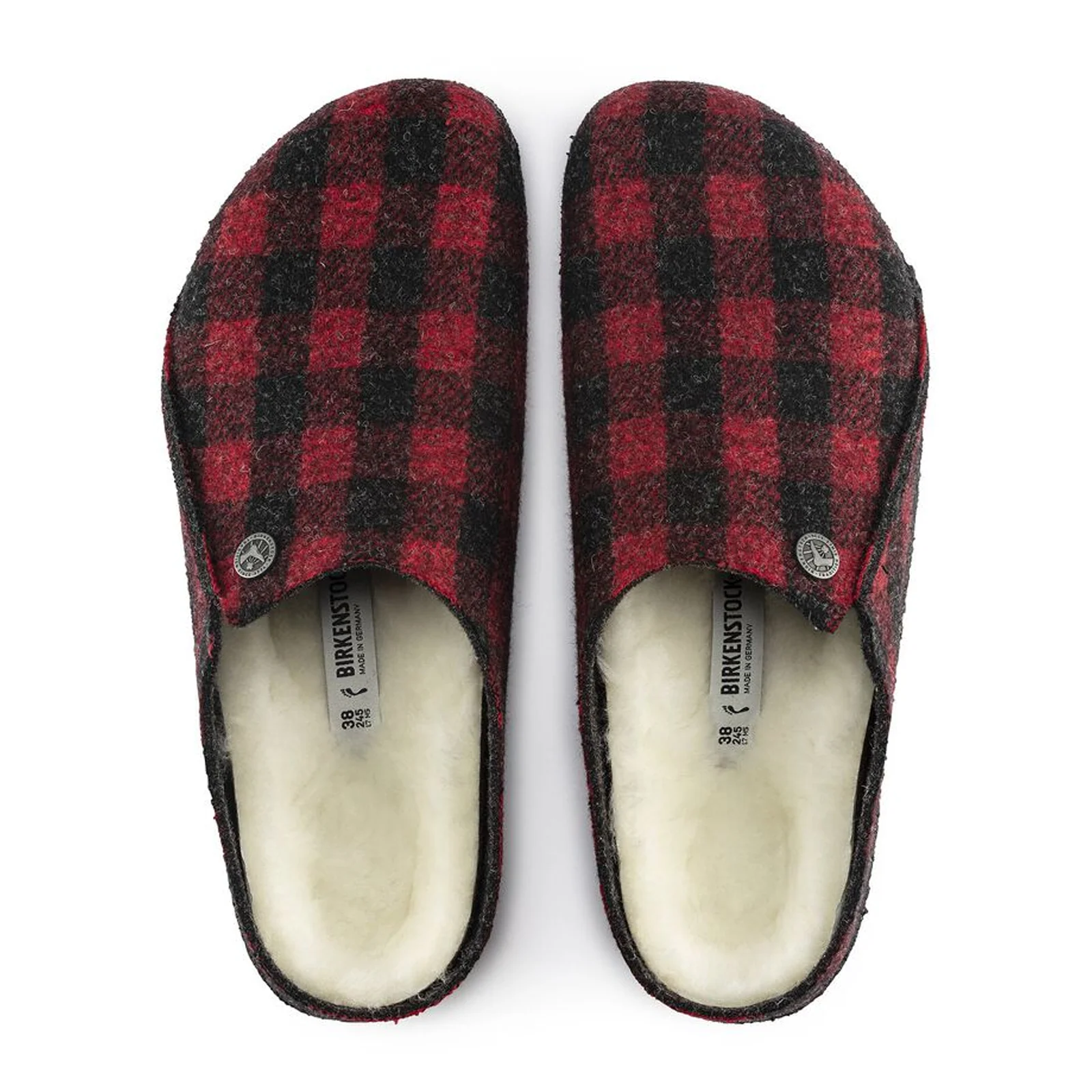 Birkenstock Zermatt Slipper (Men) - Red Plaid Wool/Natural Shearling - Image 2