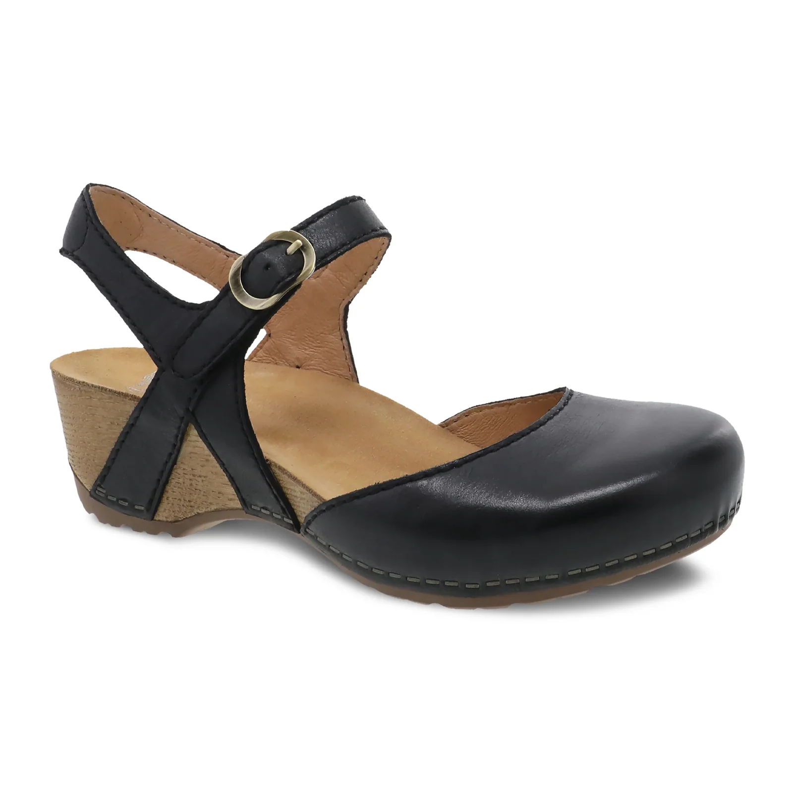 Dansko Tiffani Wedge Sandal (Women) - Black Milled Burnished - Image 3