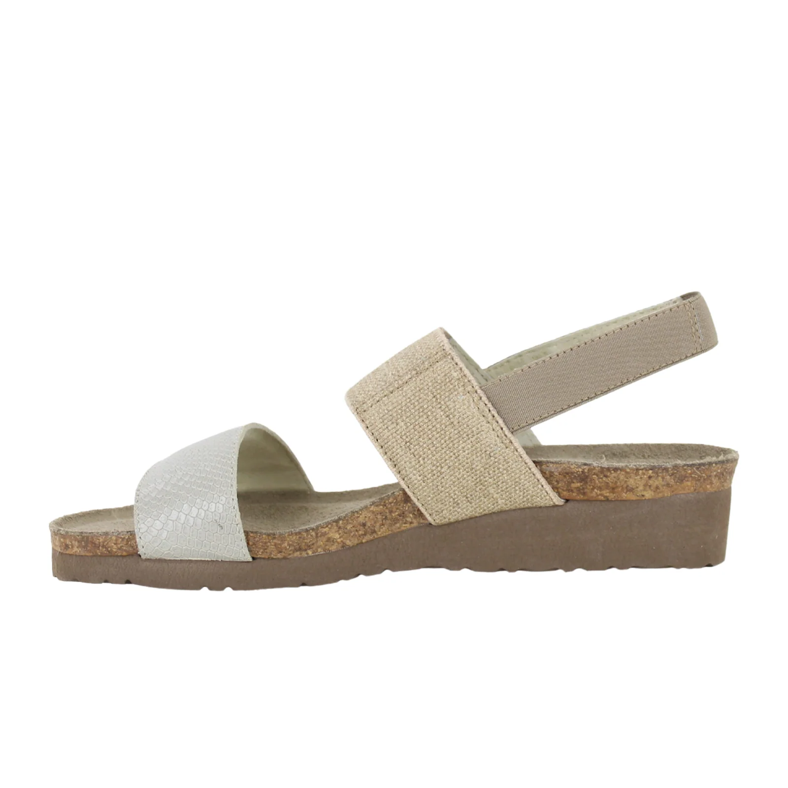 Naot Amy Wide Wedge Sandal (Women) - Beige Lizard Leather/Beige Elastic - Image 2