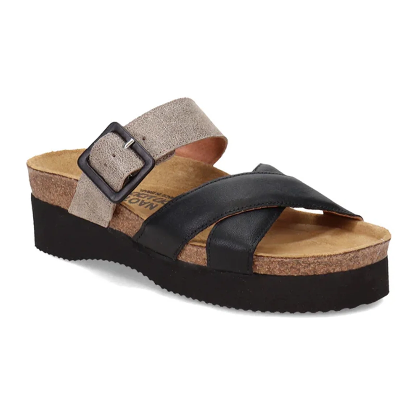 Naot Juliette Slide Sandal (Women) - Soft Black Leather/Spec Beige - Image 3