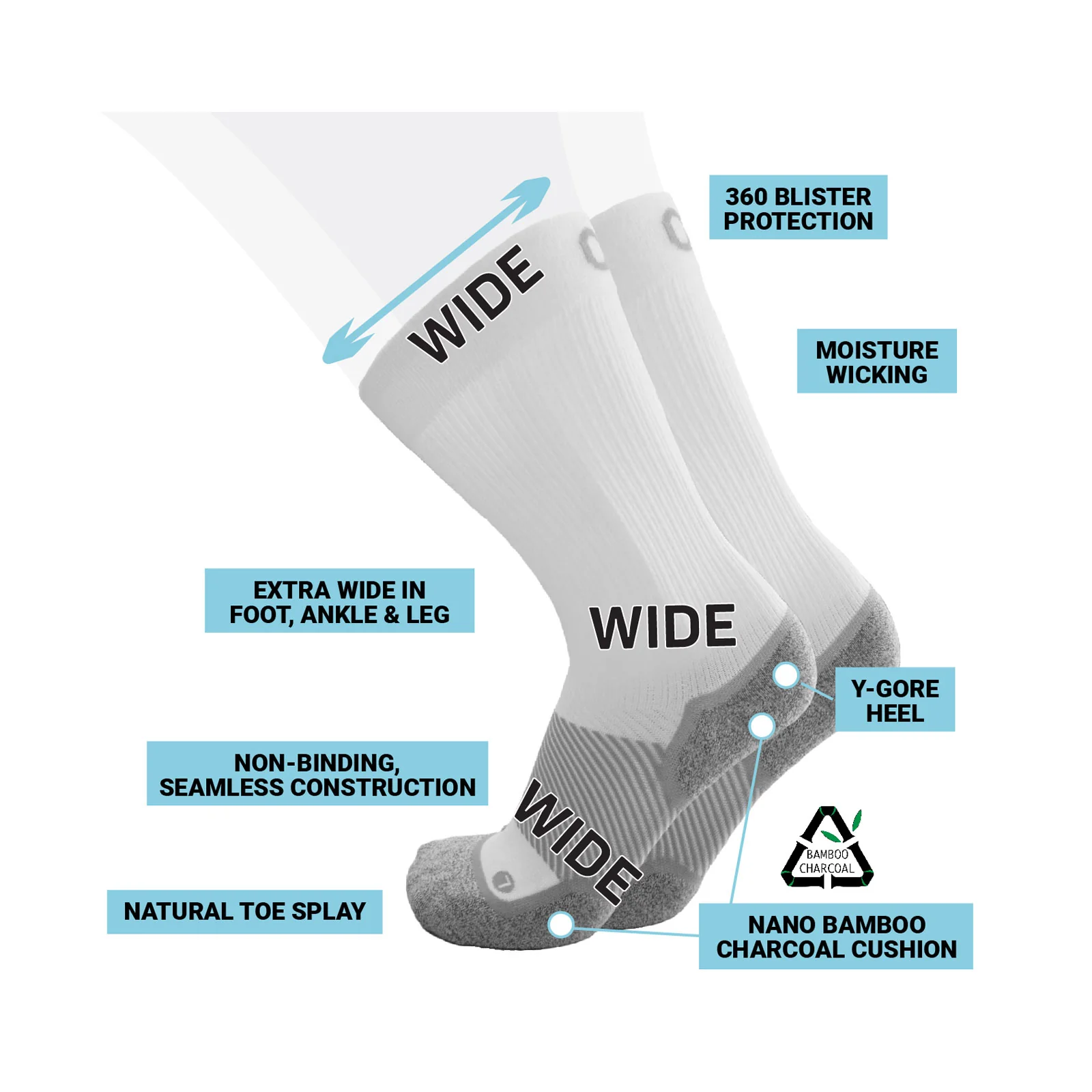 OS1st WP4+ Wide Wellness Performance Crew Sock (Unisex) - White - Image 4