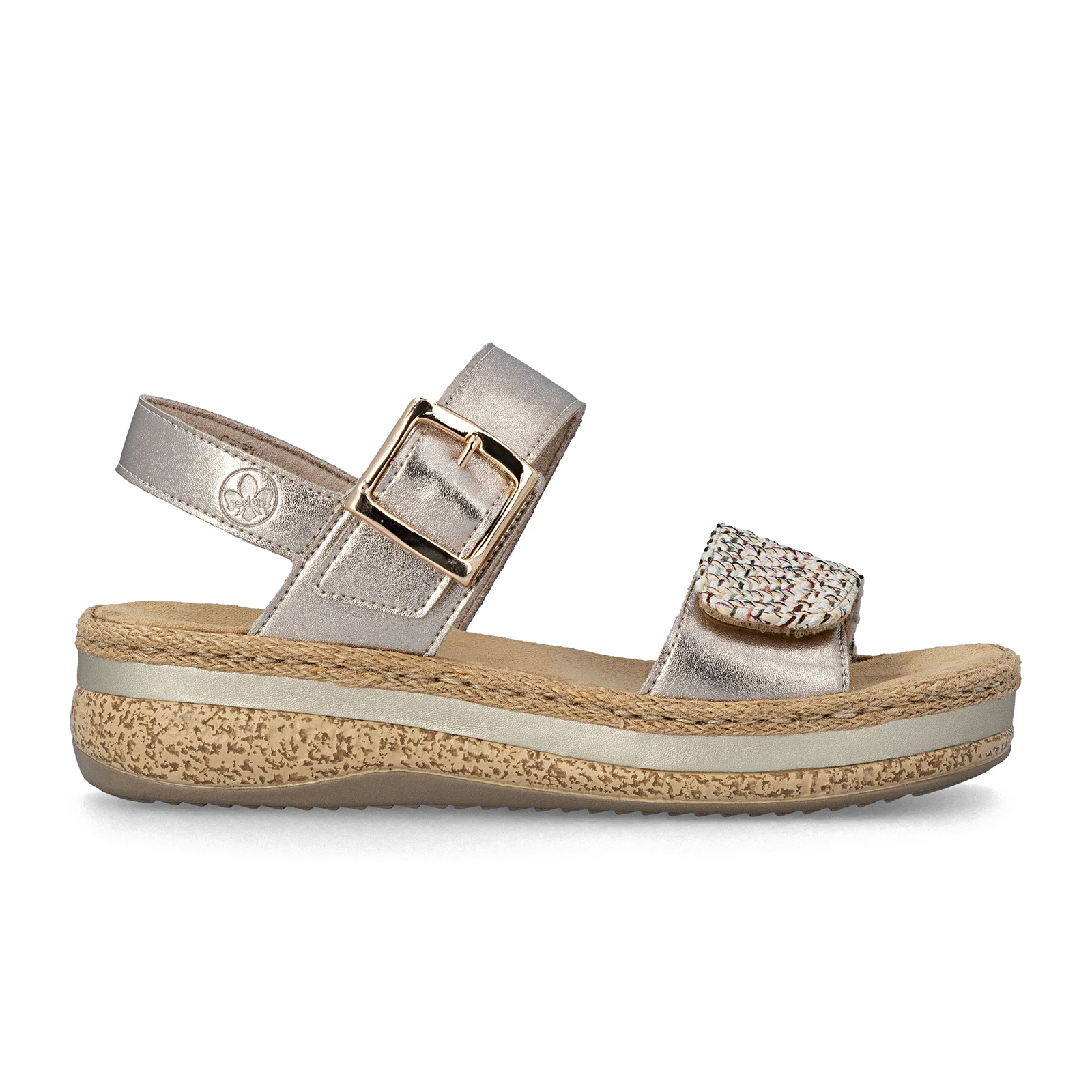 Rieker Regina 51 Wedge Sandal (Women) - Beige/Lightbrass