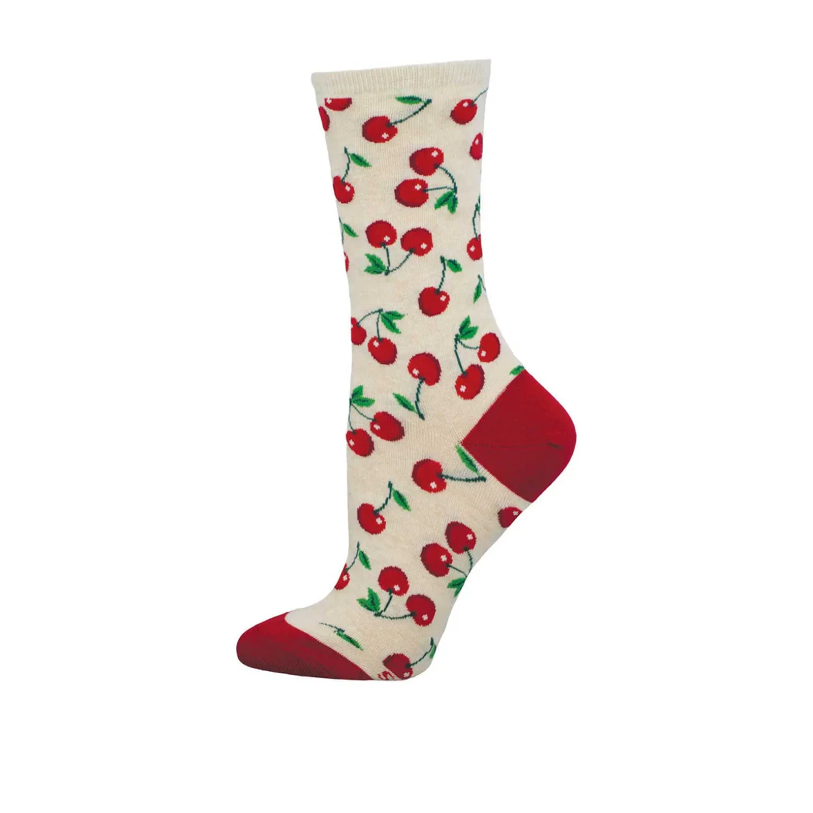 SockSmith Absolutely Cherry Crew Sock (Women) - Ivory Heather - Image 2