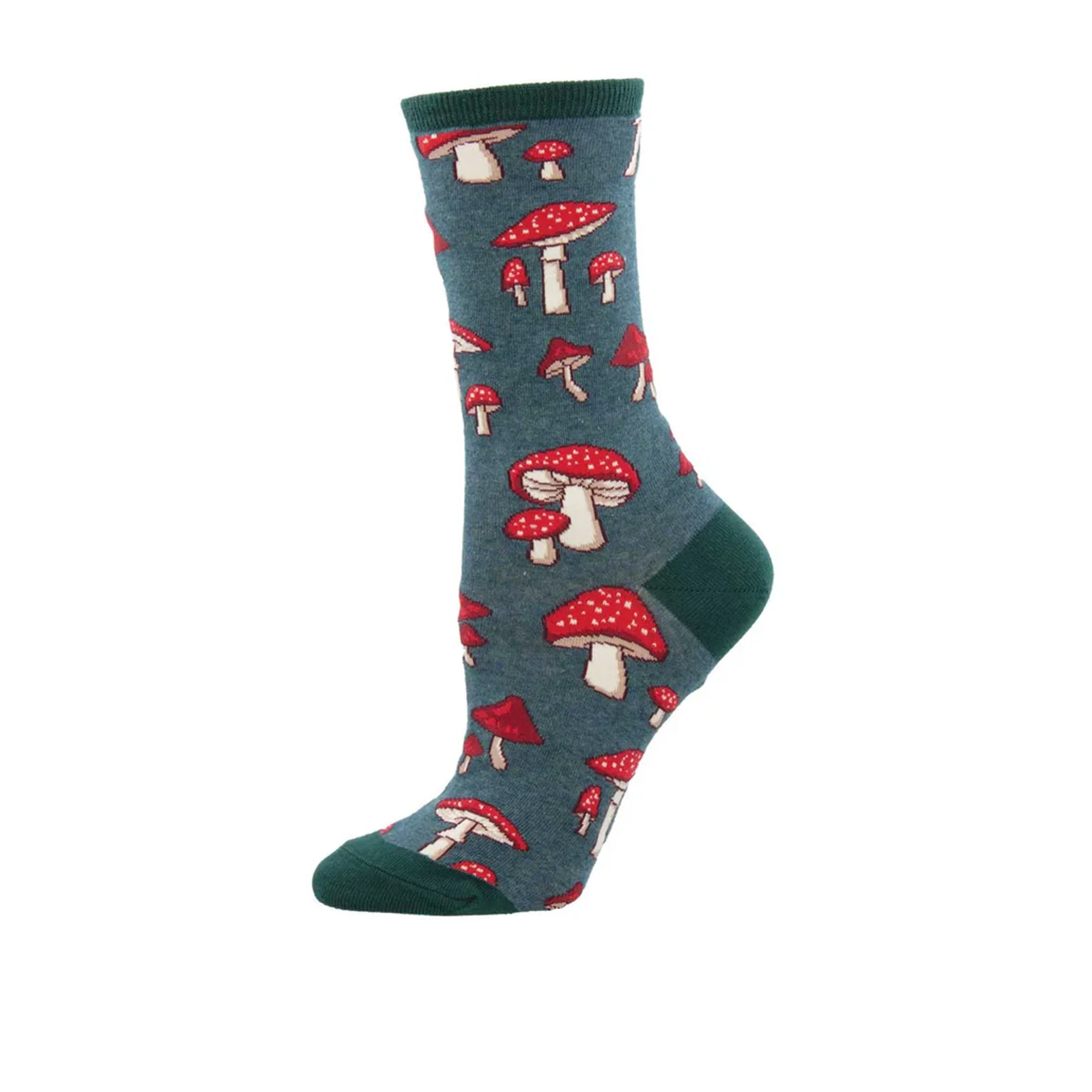 SockSmith Pretty Fly For A Fungi Crew Sock (Women) - Green Heather - Image 2