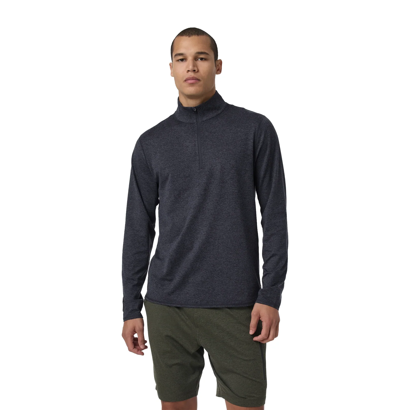 Vuori Ponto Mock Neck Half Zip (Men) - Charcoal Heather - Image 2