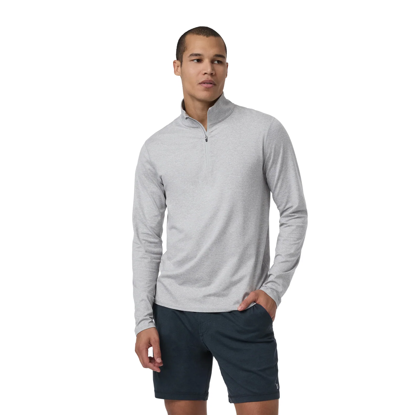 Vuori Ponto Mock Neck Half Zip (Men) - Light Grey Heather - Image 2